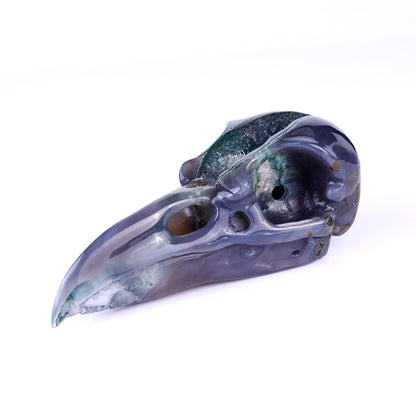 Nicedony 5.5" Geode Agate Hand Carved Crystal Raven Skull Sculpture - View 7