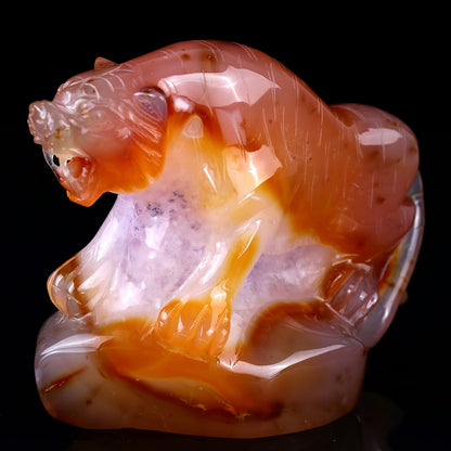 Nicedony 5.6" Red Geode Agate Hand Carved Crystal Tiger Sculpture - View 8