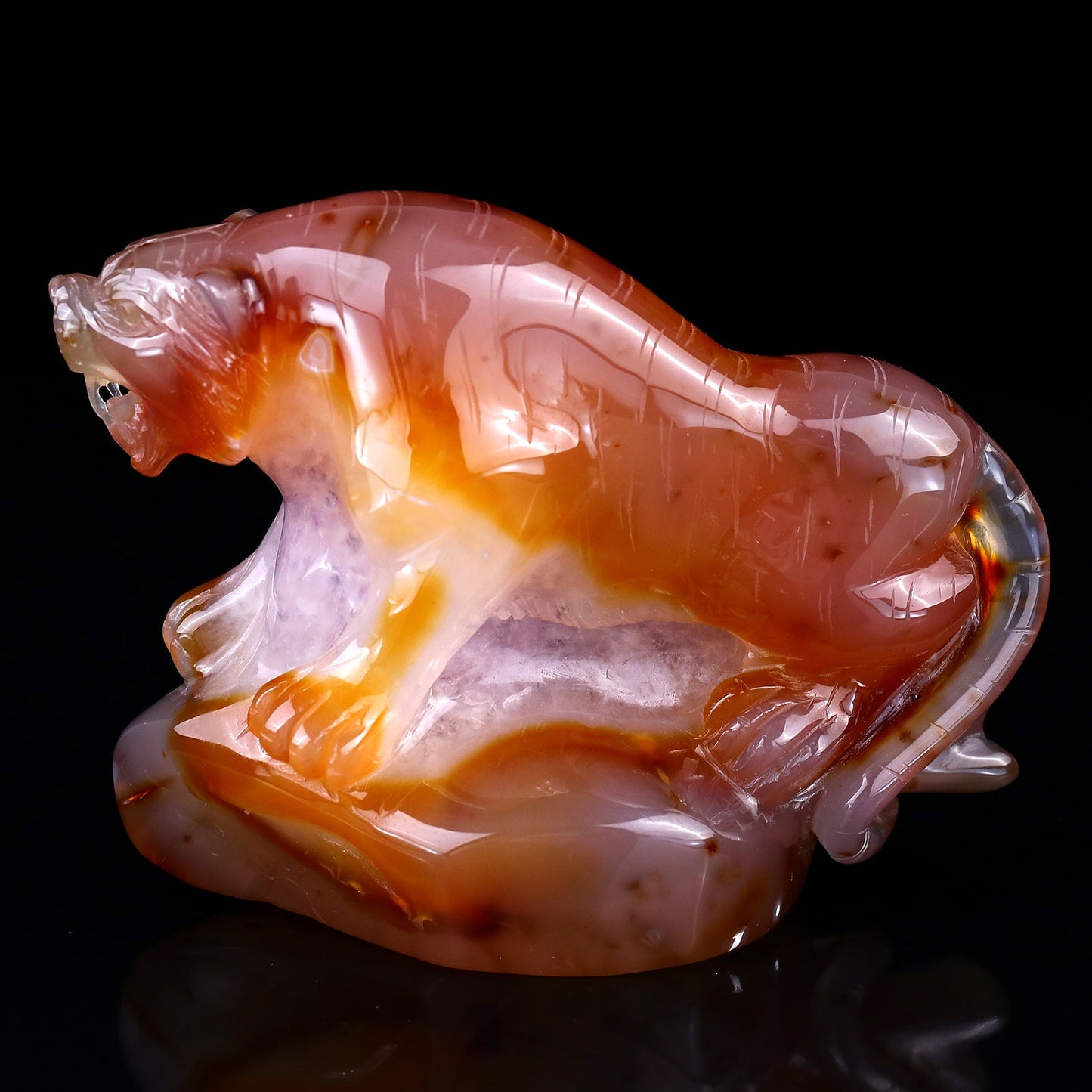 Nicedony 5.6" Red Geode Agate Hand Carved Crystal Tiger Sculpture - View 4