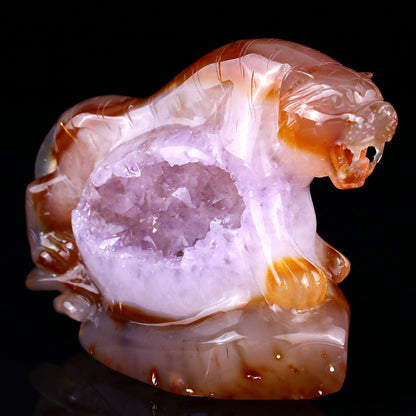 Nicedony 5.6" Red Geode Agate Hand Carved Crystal Tiger Sculpture