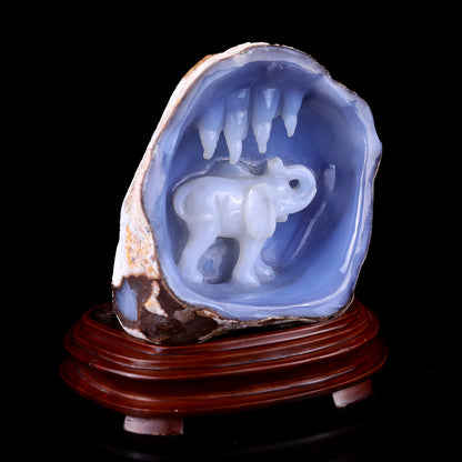 Nicedony 5.7" Blue Chalcedony Hand Carved Crystal Elephant Sculpture - View 2