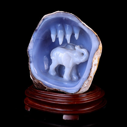 Nicedony 5.7" Blue Chalcedony Hand Carved Crystal Elephant Sculpture - View 3