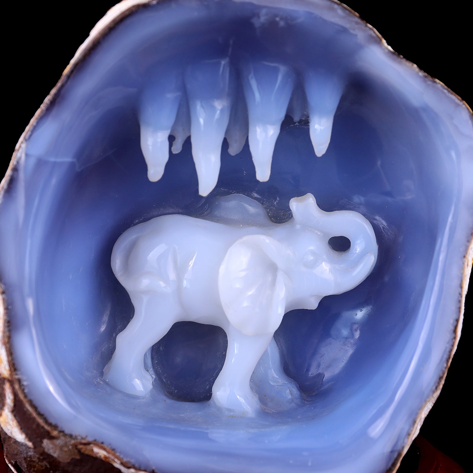 Nicedony 5.7" Blue Chalcedony Hand Carved Crystal Elephant Sculpture - View 5