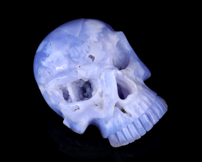 Nicedony 6.1" Blue Chalcedony Hand Carved Crystal Skull Sculpture - View 2