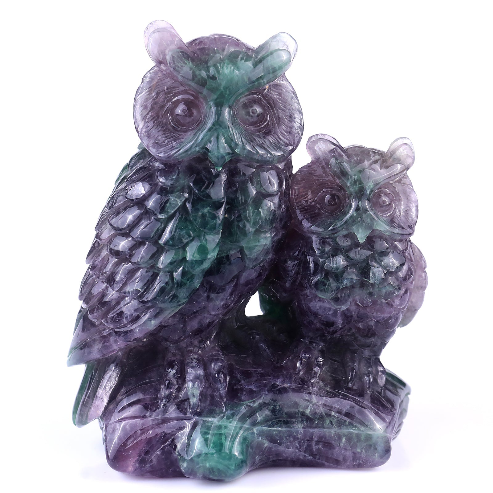 Nicedony Amazing 6.1" Fluorite Hand Carved Crystal Owls Sculpture - View 2