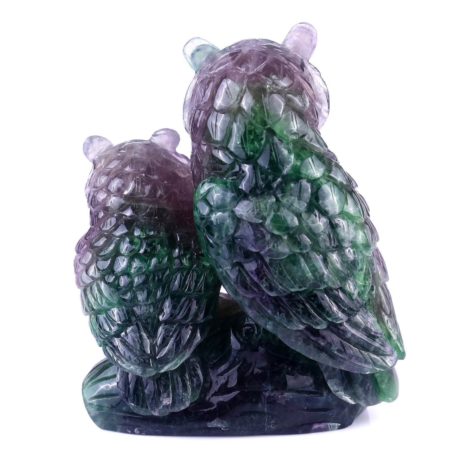 Nicedony Amazing 6.1" Fluorite Hand Carved Crystal Owls Sculpture - View 5