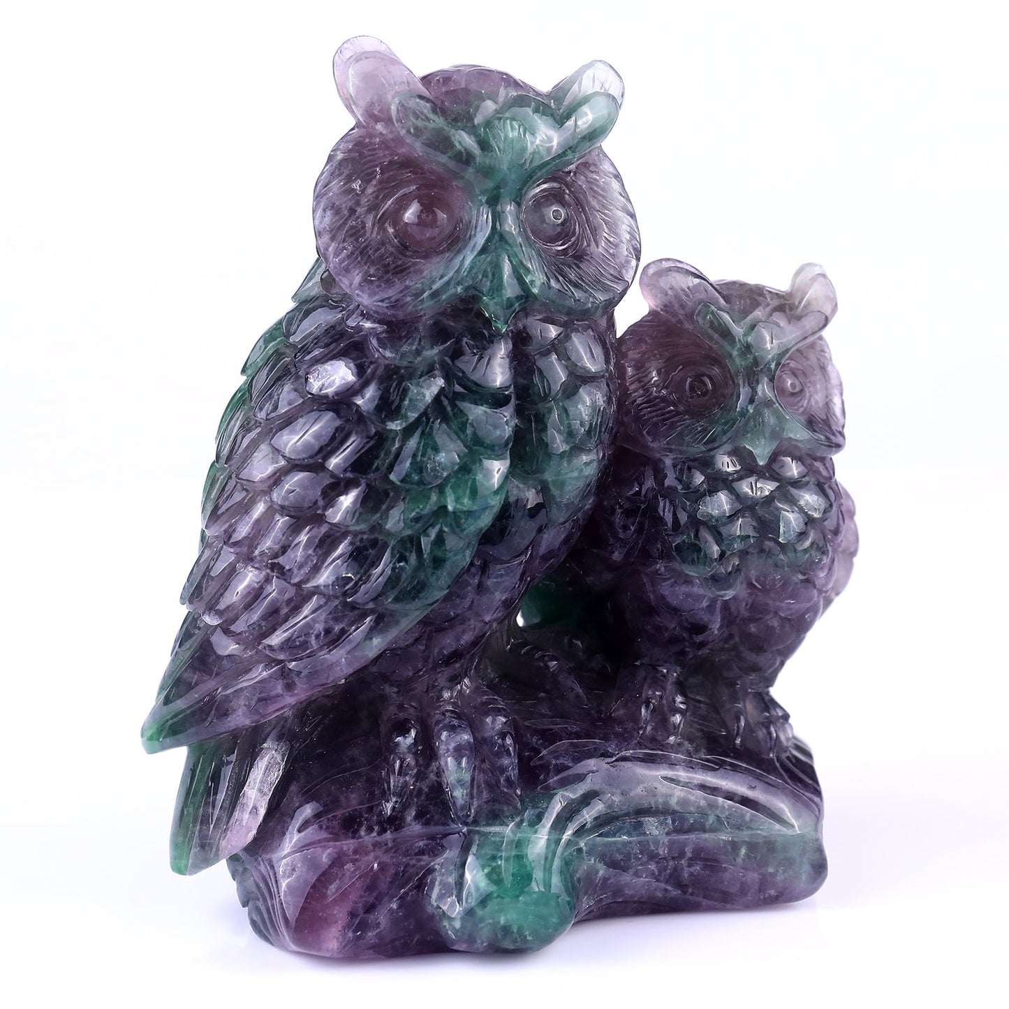 Nicedony Amazing 6.1" Fluorite Hand Carved Crystal Owls Sculpture - View 7