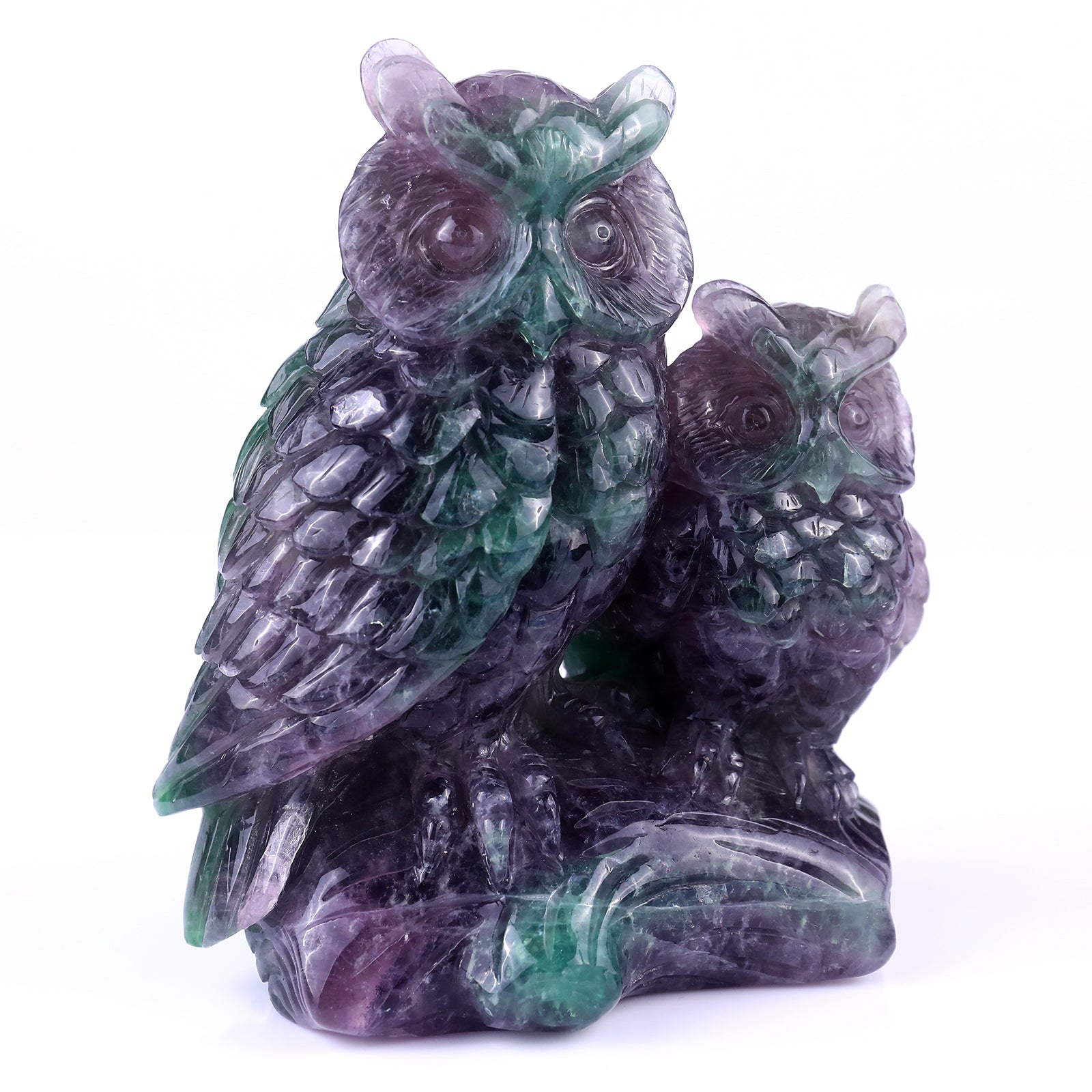 Nicedony Amazing 6.1" Fluorite Hand Carved Crystal Owls Sculpture - View 7