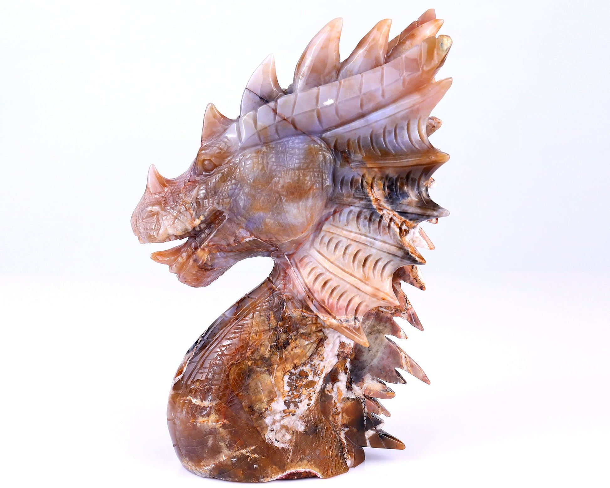 Nicedony Amazing 6.4" Chalcedony Hand Carved Crystal Dragon Sculpture