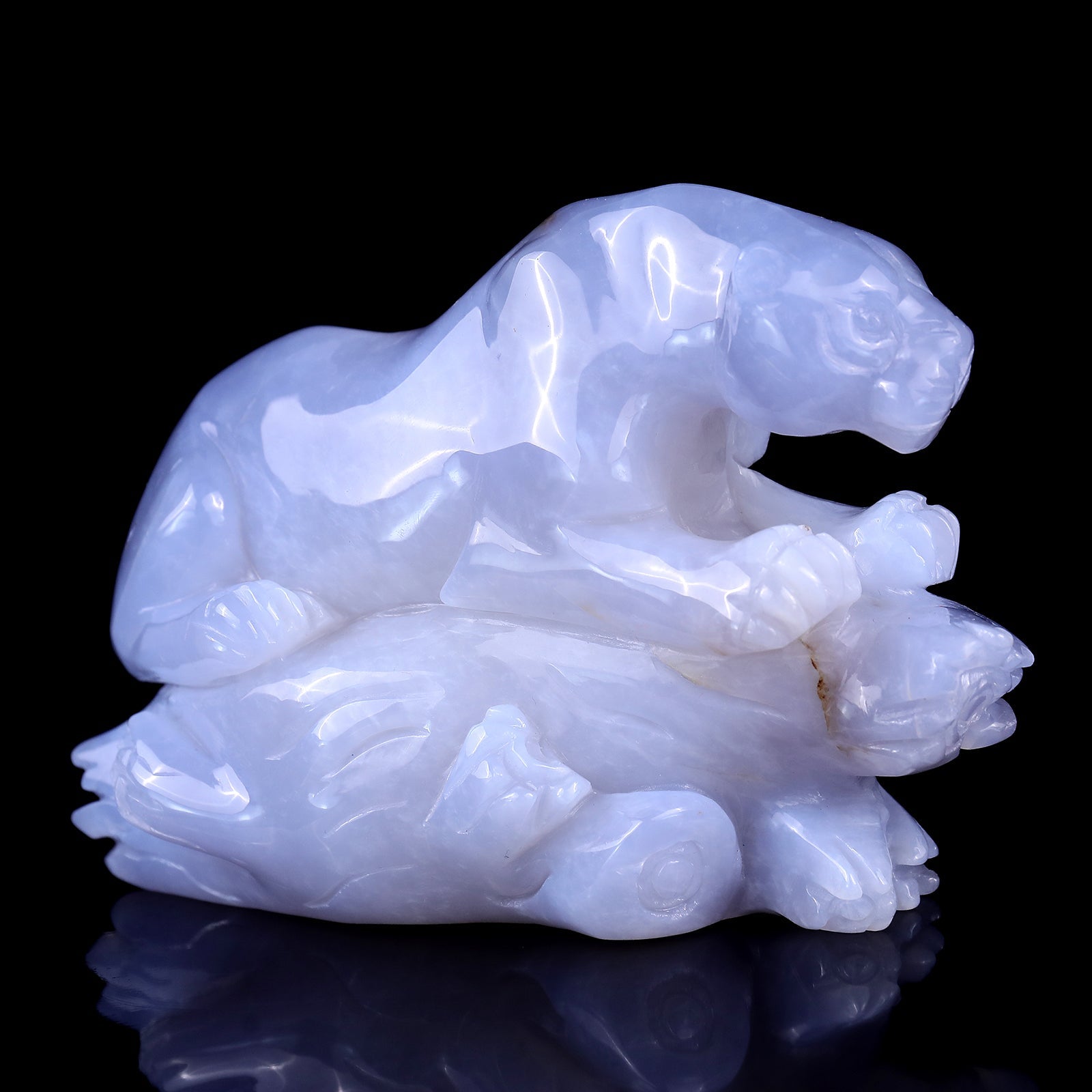 Nicedony 7.1" Blue Chalcedony Hand Carved Crystal Leopard Sculpture