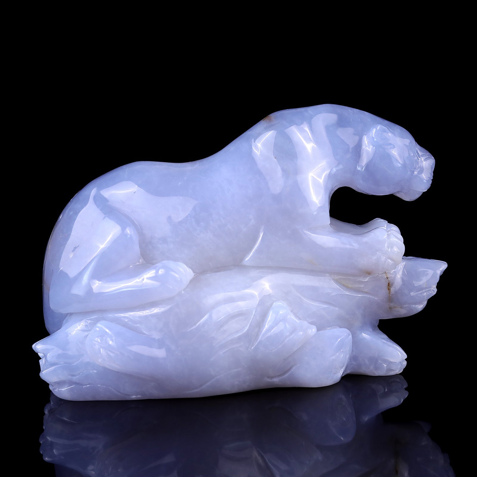 Nicedony 7.1" Blue Chalcedony Hand Carved Crystal Leopard Sculpture - View 3