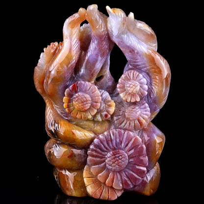 Nicedony 7.1" Chalcedony Hand Carved Nine-tail Foxes Sculpture - View 5