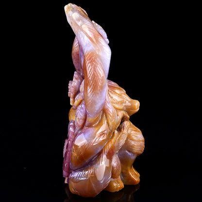 Nicedony 7.1" Chalcedony Hand Carved Nine-tail Foxes Sculpture - View 3