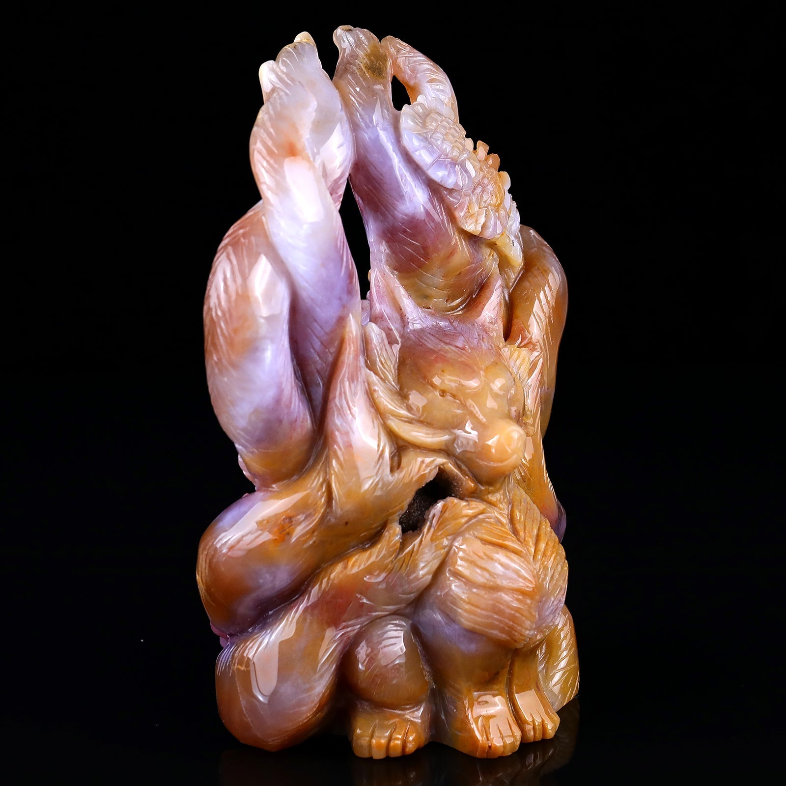 Nicedony 7.1" Chalcedony Hand Carved Nine-tail Foxes Sculpture - View 2