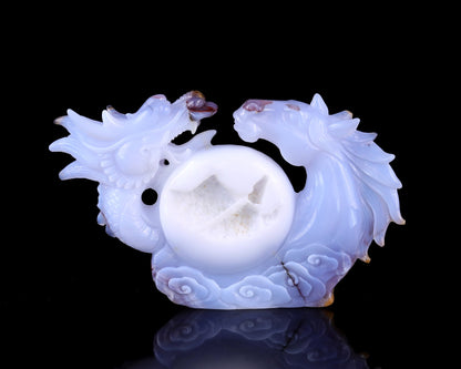 Nicedony 8.0" Blue Chalcedony Hand Carved Horse and Dragon Sculpture - View 2