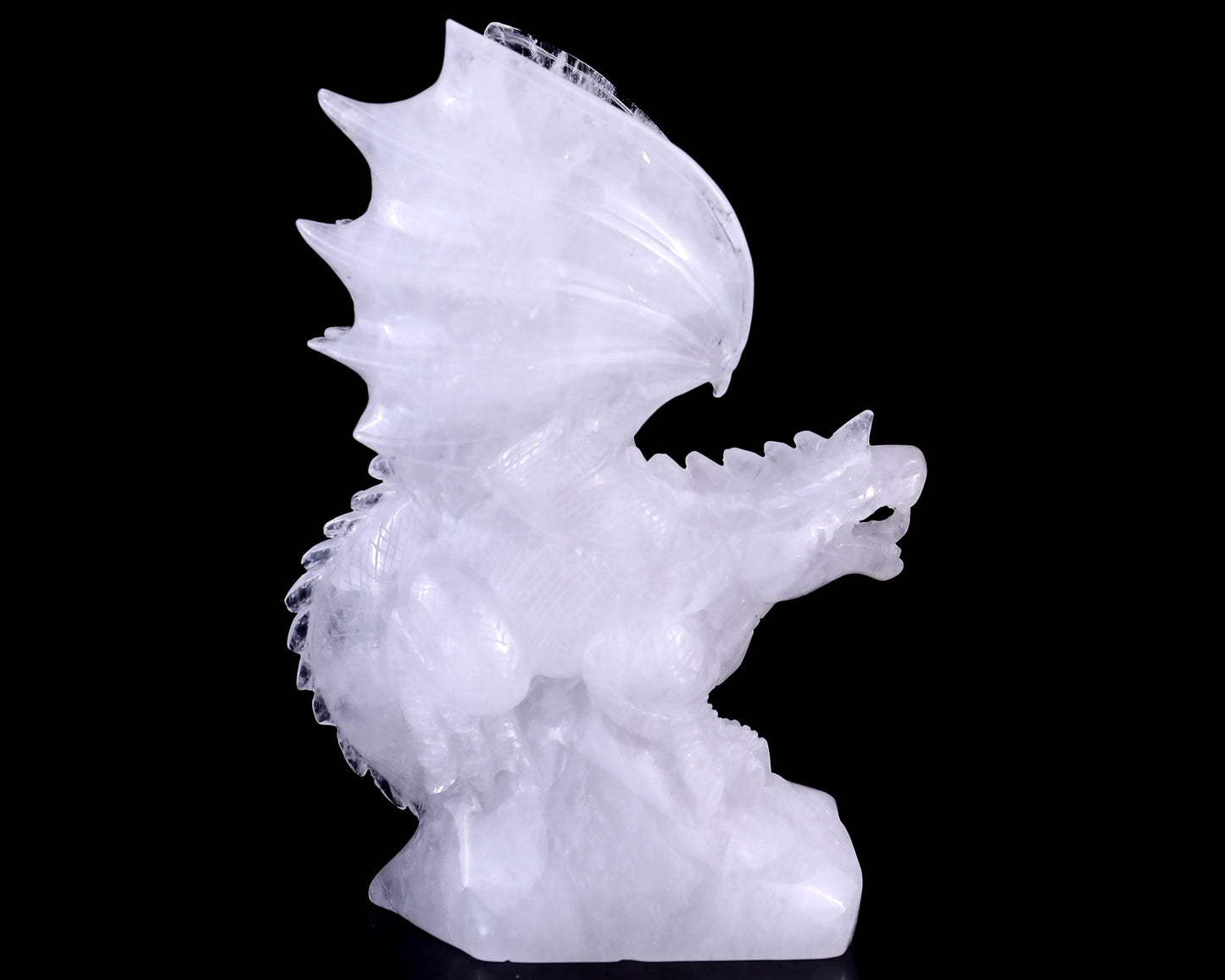 Nicedony 8.9" Angolan Quartz Hand Carved Crystal Dragon Sculpture