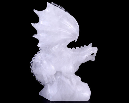 Nicedony 8.9" Angolan Quartz Hand Carved Crystal Dragon Sculpture