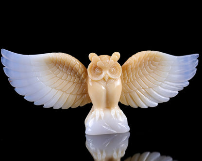 Nicedony 9.3" Blue Chalcedony Hand Carved Crystal Owl Sculpture - View 11