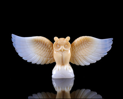 Nicedony 9.3" Blue Chalcedony Hand Carved Crystal Owl Sculpture - View 6