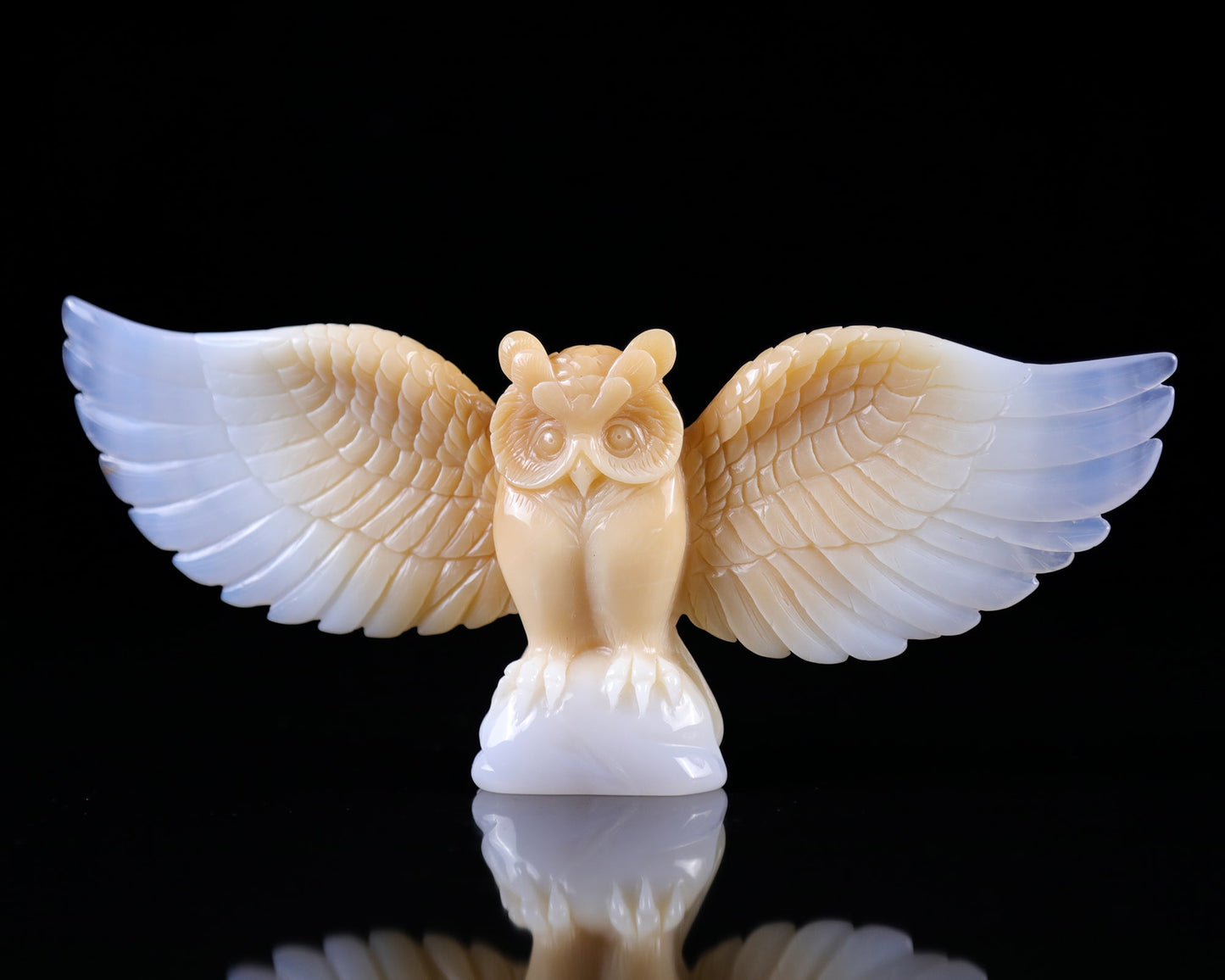 Nicedony 9.3" Blue Chalcedony Hand Carved Crystal Owl Sculpture