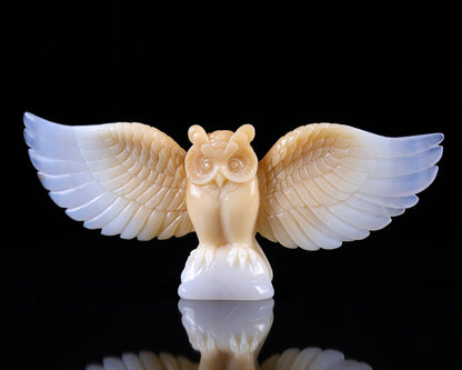 Nicedony 9.3" Blue Chalcedony Hand Carved Crystal Owl Sculpture