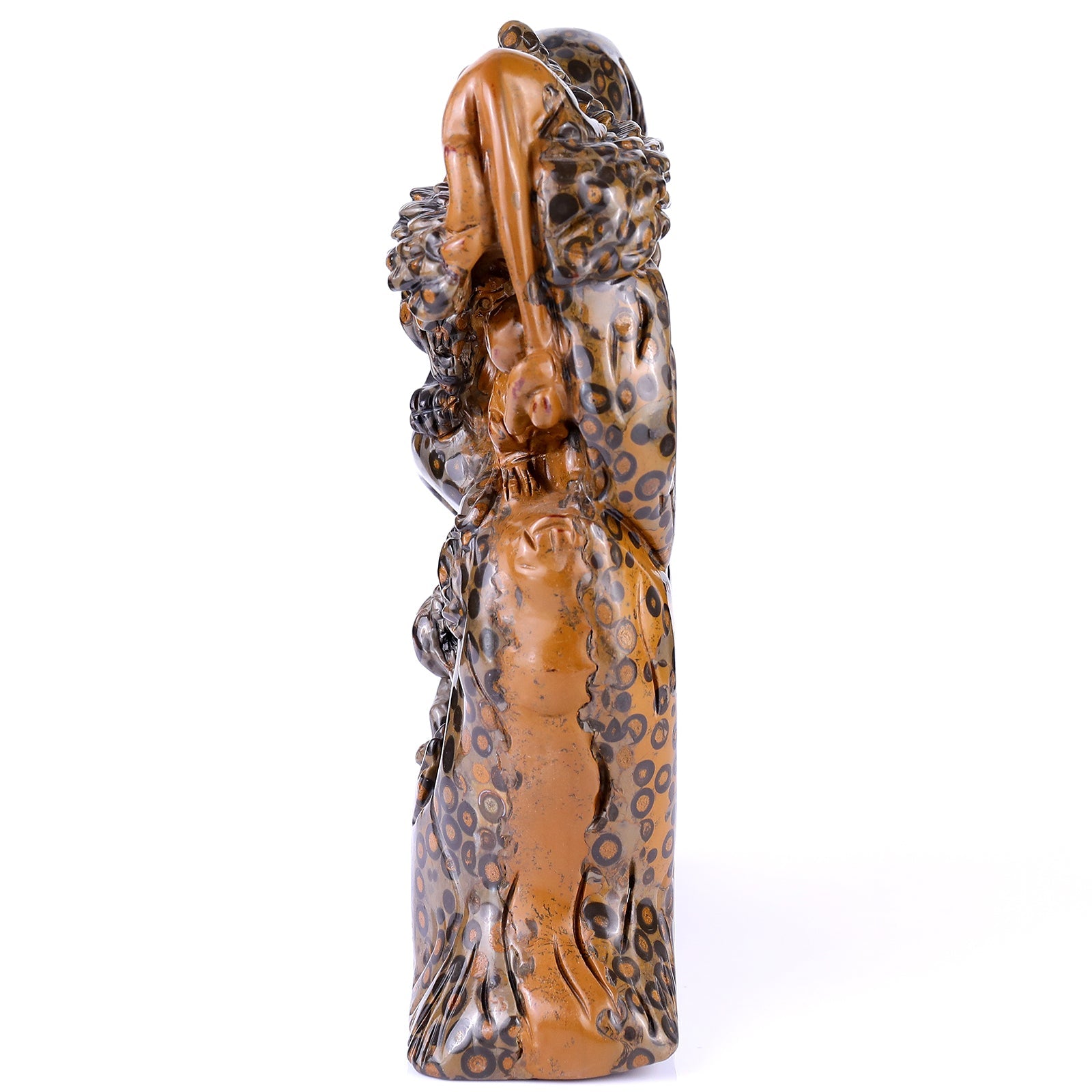 Nicedony 9.3" Leopard Skin Jasper Hand Carved Leopards & Monkeys - View 5