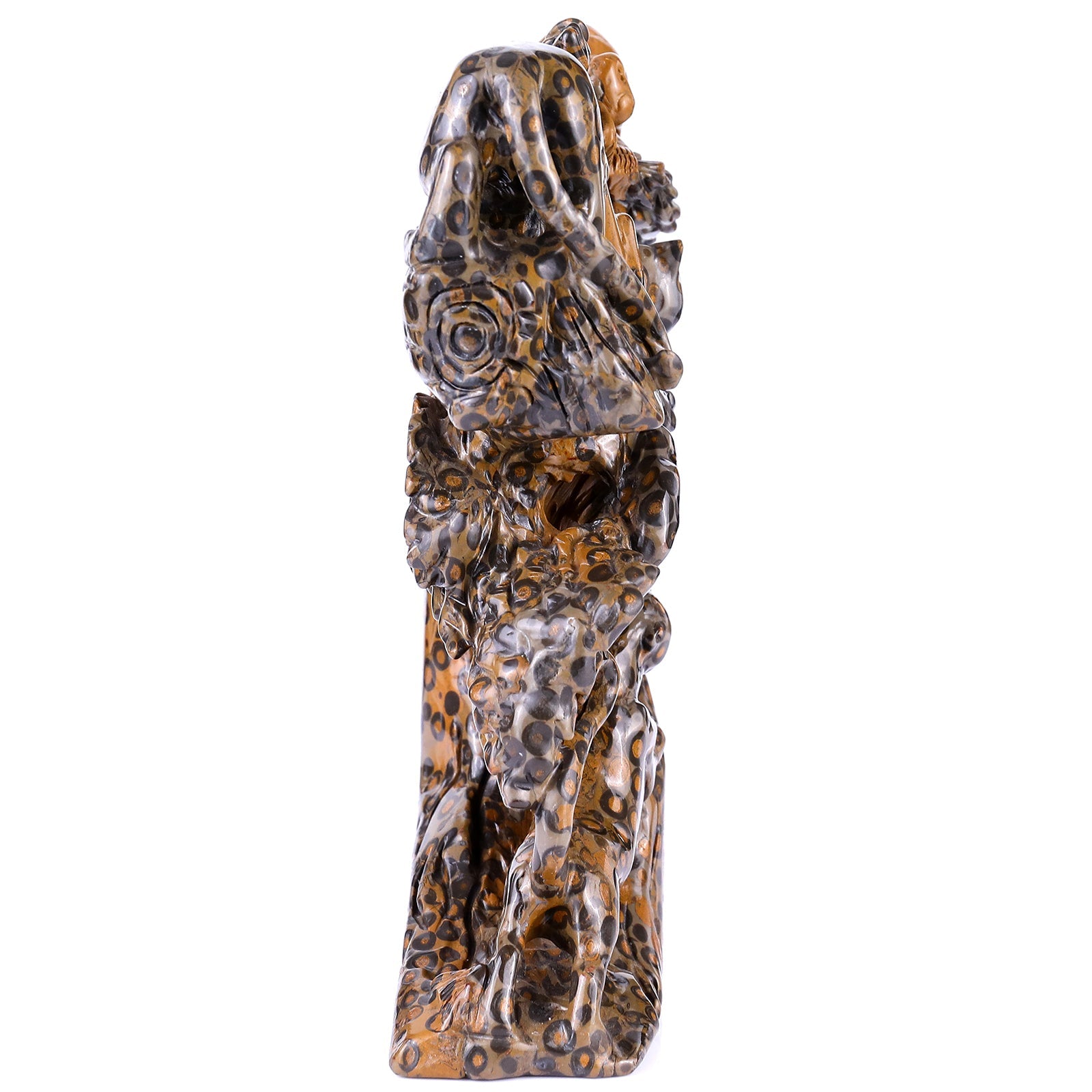 Nicedony 9.3" Leopard Skin Jasper Hand Carved Leopards & Monkeys - View 4