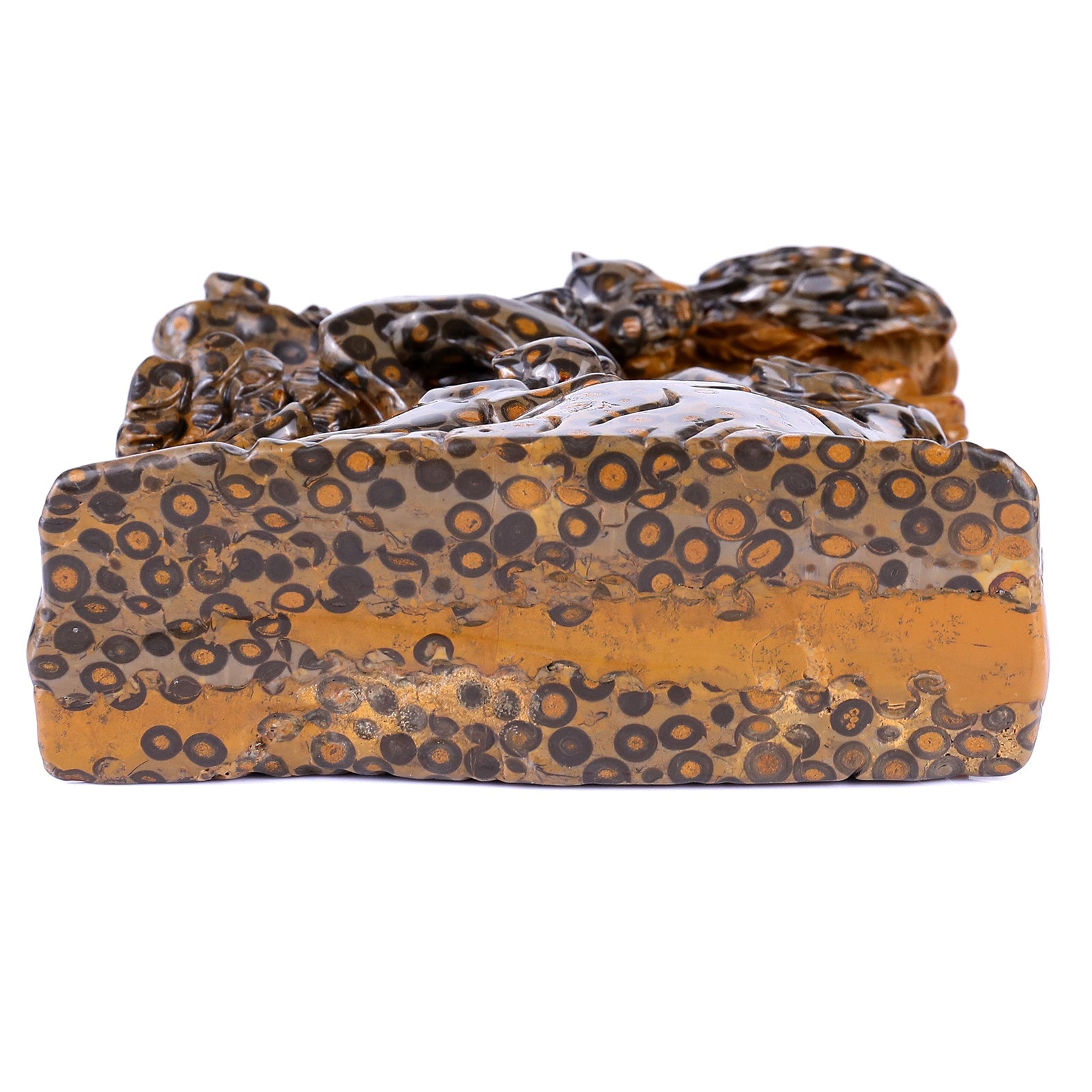 Nicedony 9.3" Leopard Skin Jasper Hand Carved Leopards & Monkeys - View 6