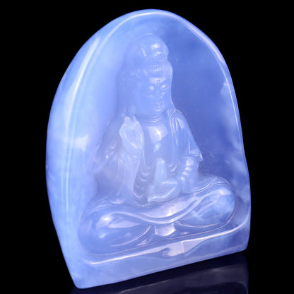Nicedony Amazing Gemstone 3.6" Blue Chalcedony Hand Carved Crystal Kwan-yin Sculpture - View 2