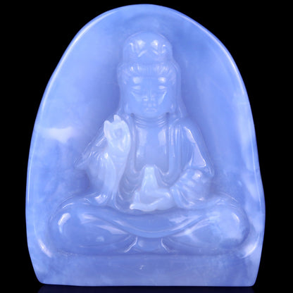Nicedony Amazing Gemstone 3.6" Blue Chalcedony Hand Carved Crystal Kwan-yin Sculpture