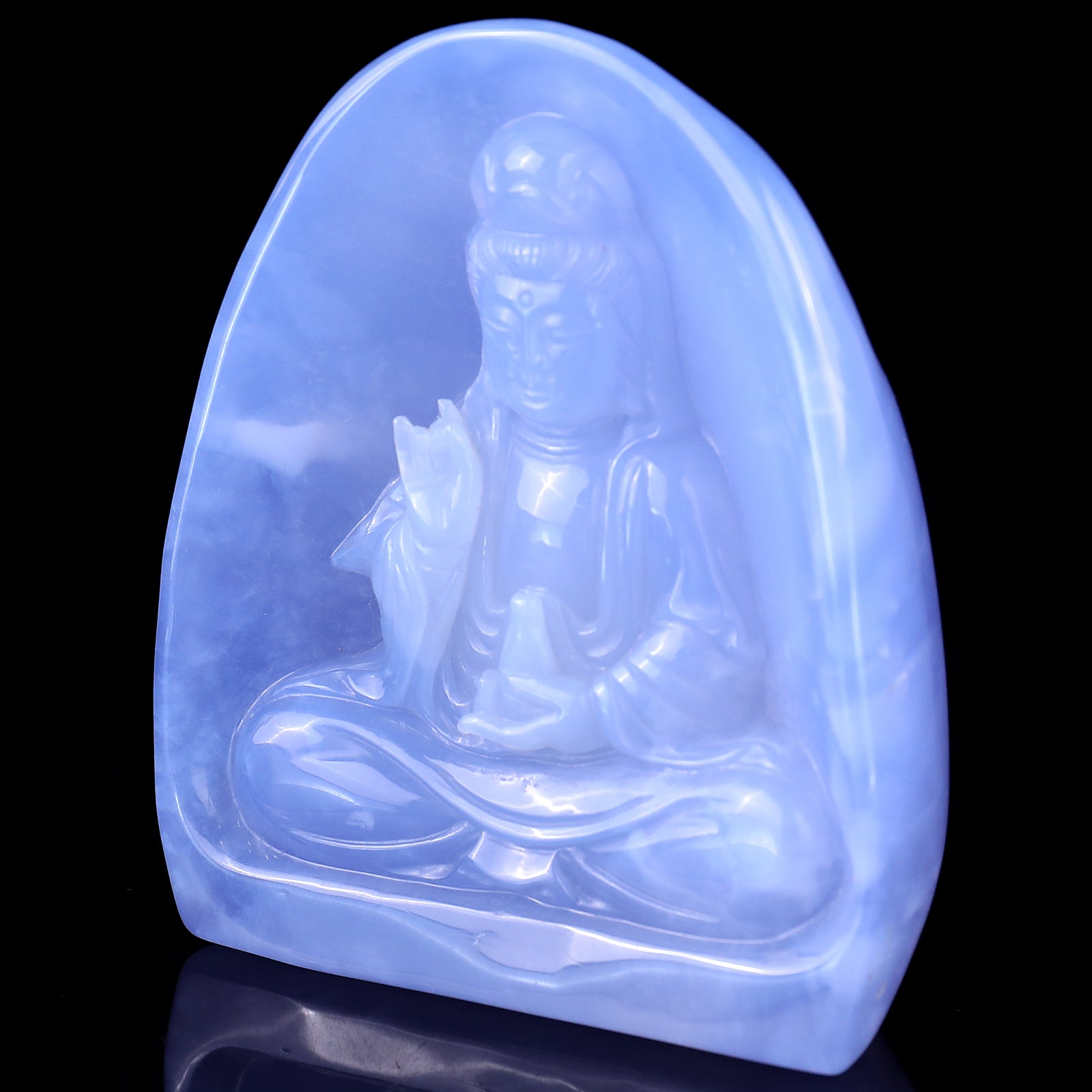 Nicedony Amazing Gemstone 3.6" Blue Chalcedony Hand Carved Crystal Kwan-yin Sculpture - View 3