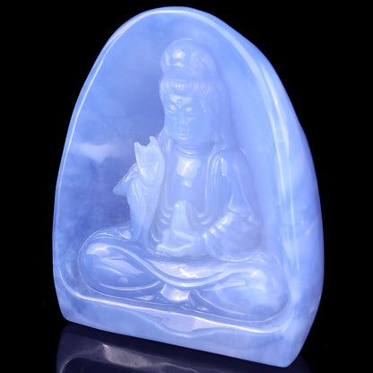 Nicedony Amazing Gemstone 3.6" Blue Chalcedony Hand Carved Crystal Kwan-yin Sculpture - View 3