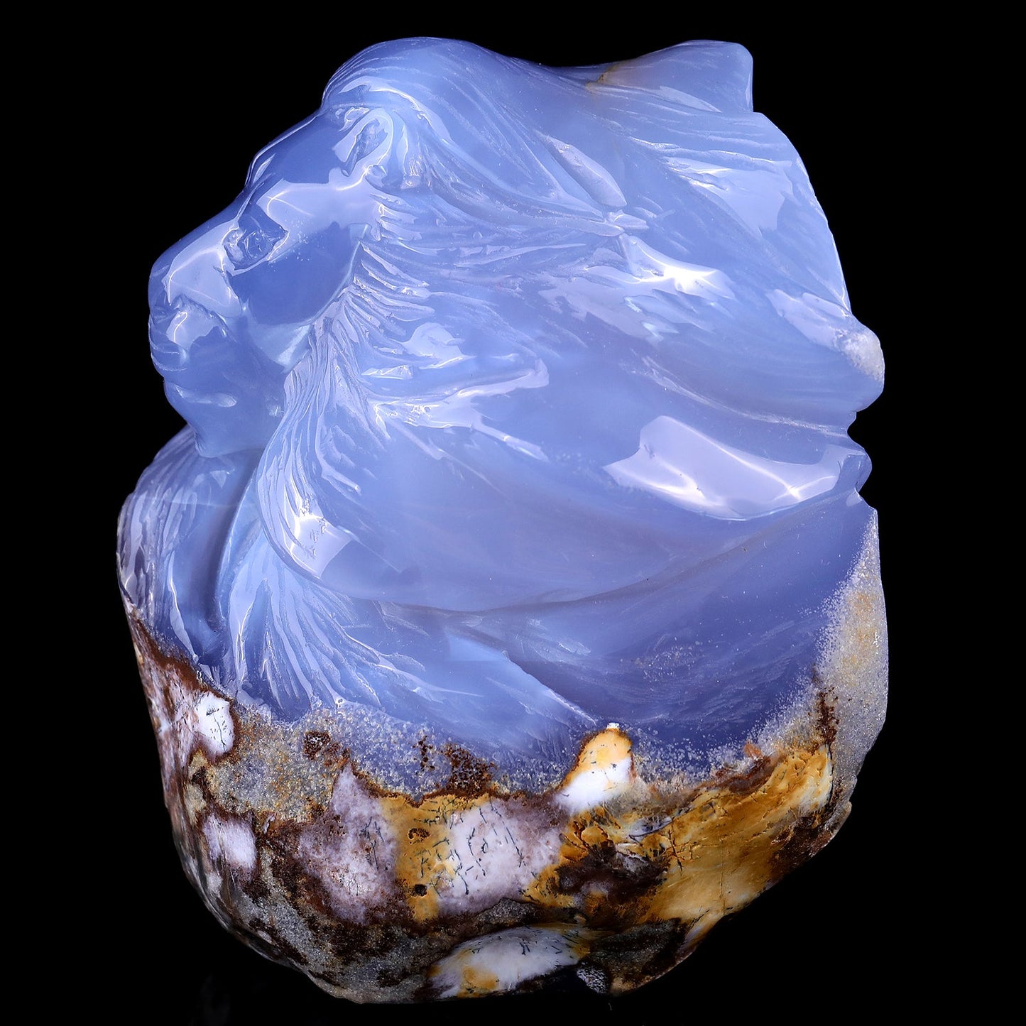 Nicedony Gemstone 6.1" Blue Chalcedony Hand Carved Lion Head - View 5