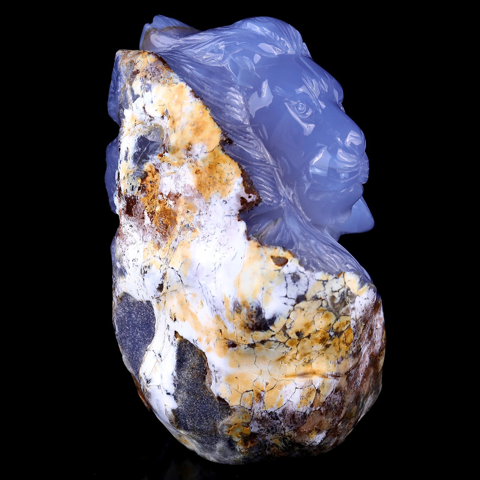 Nicedony Gemstone 6.1" Blue Chalcedony Hand Carved Lion Head - View 3