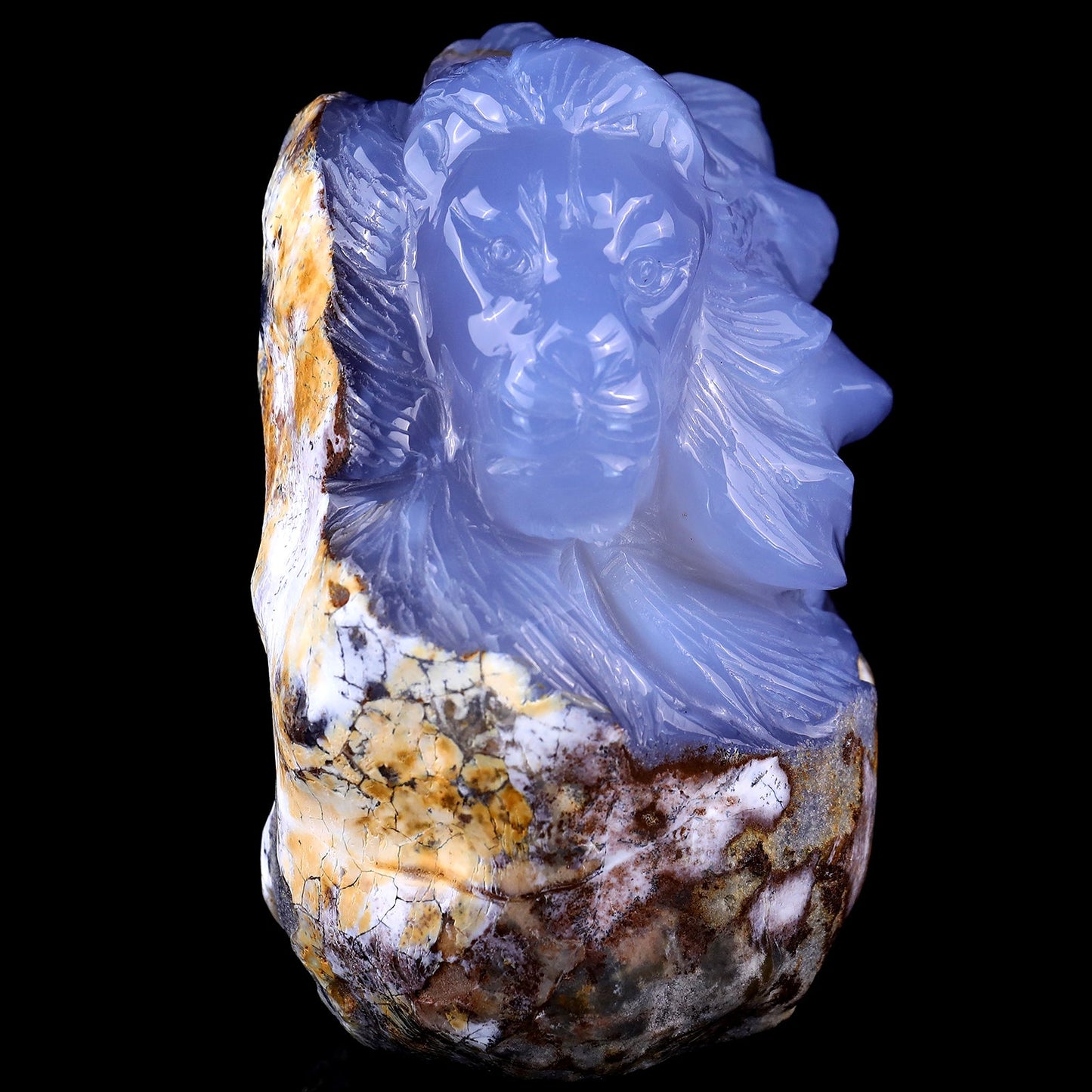 Nicedony Gemstone 6.1" Blue Chalcedony Hand Carved Lion Head
