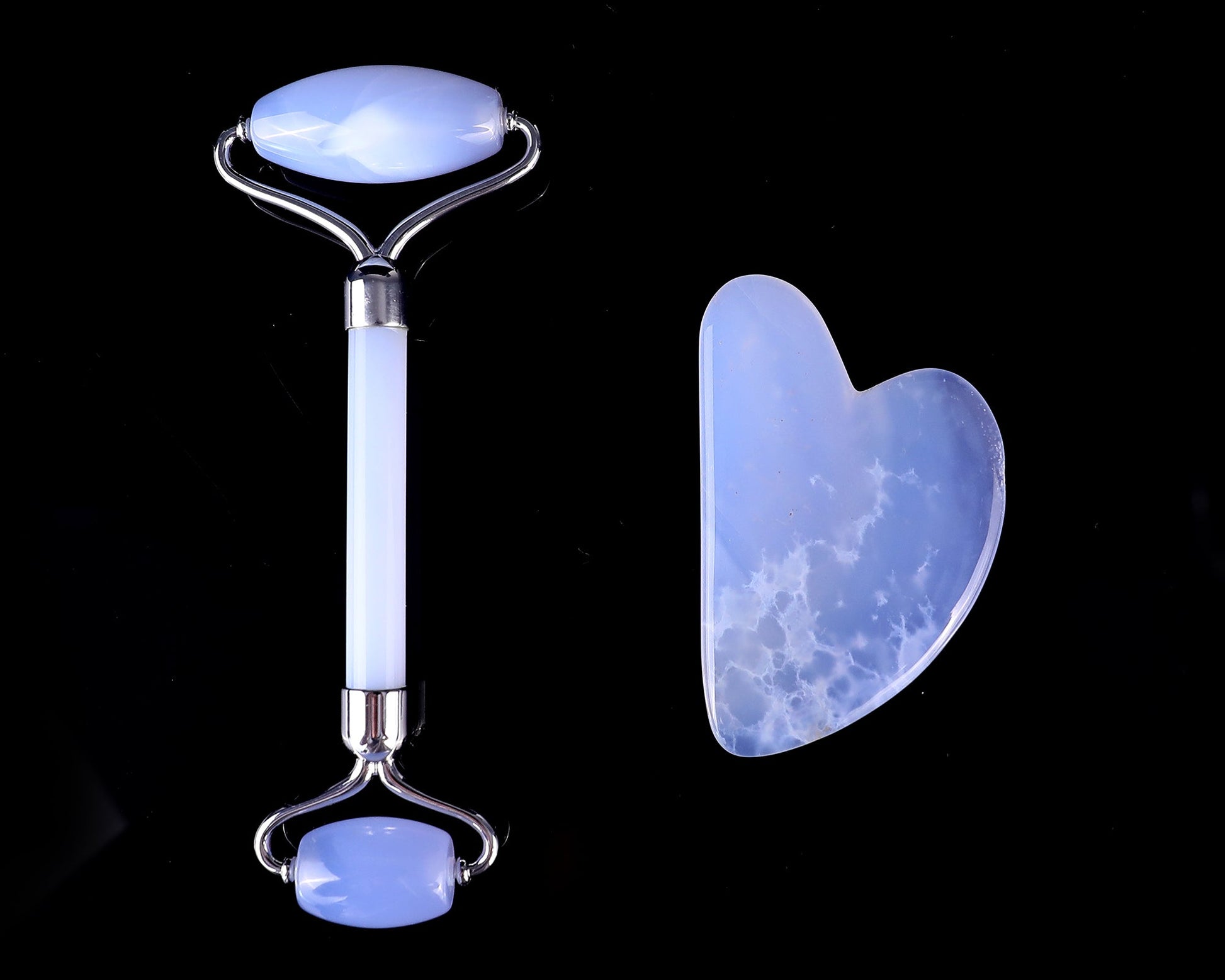 Nicedony Blue Chalcedony Hand Carved Crystal Massage Tool Sets
