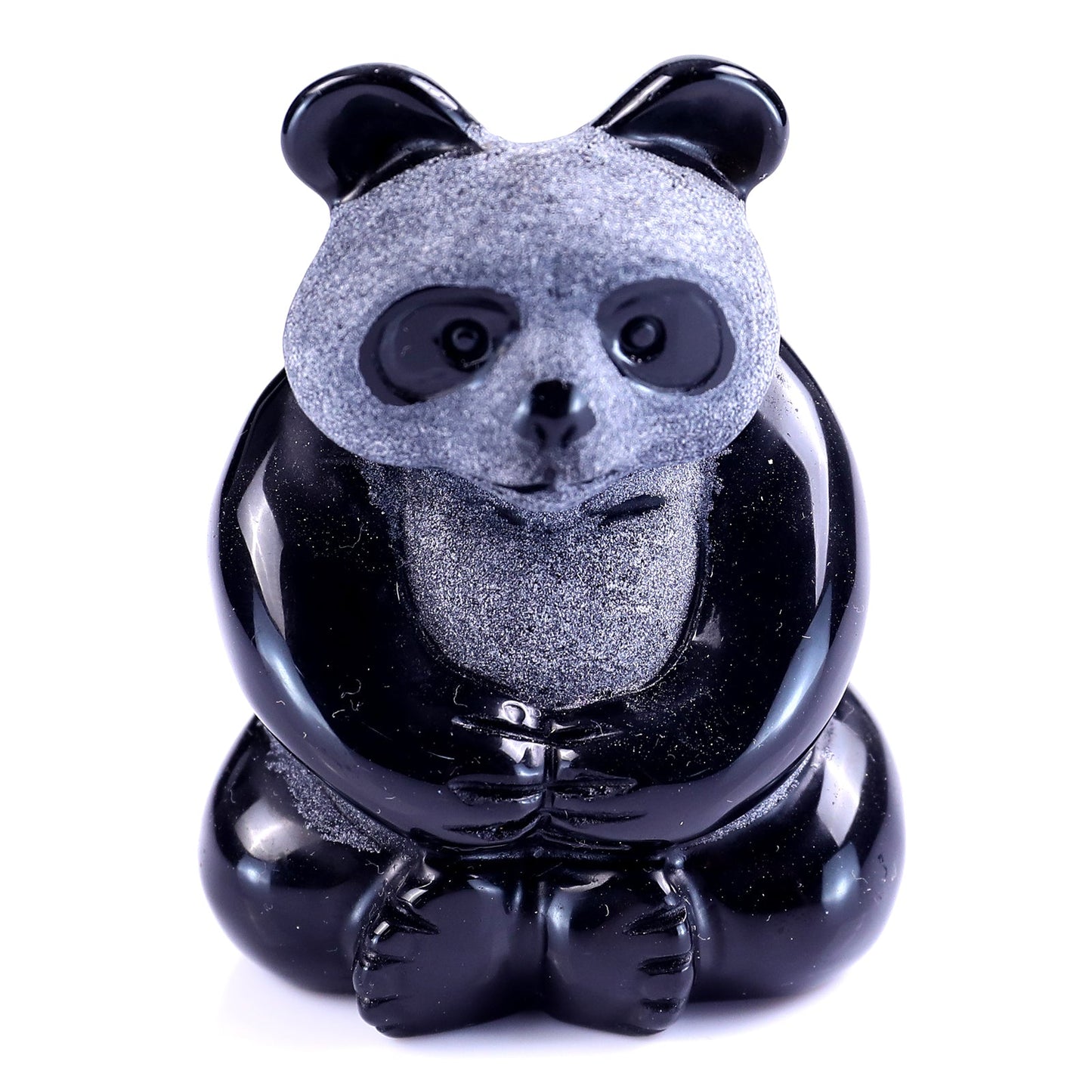 Nicedony Cute 2.9" Black Obsidian Hand Carved Crystal Panda Sculpture - View 2