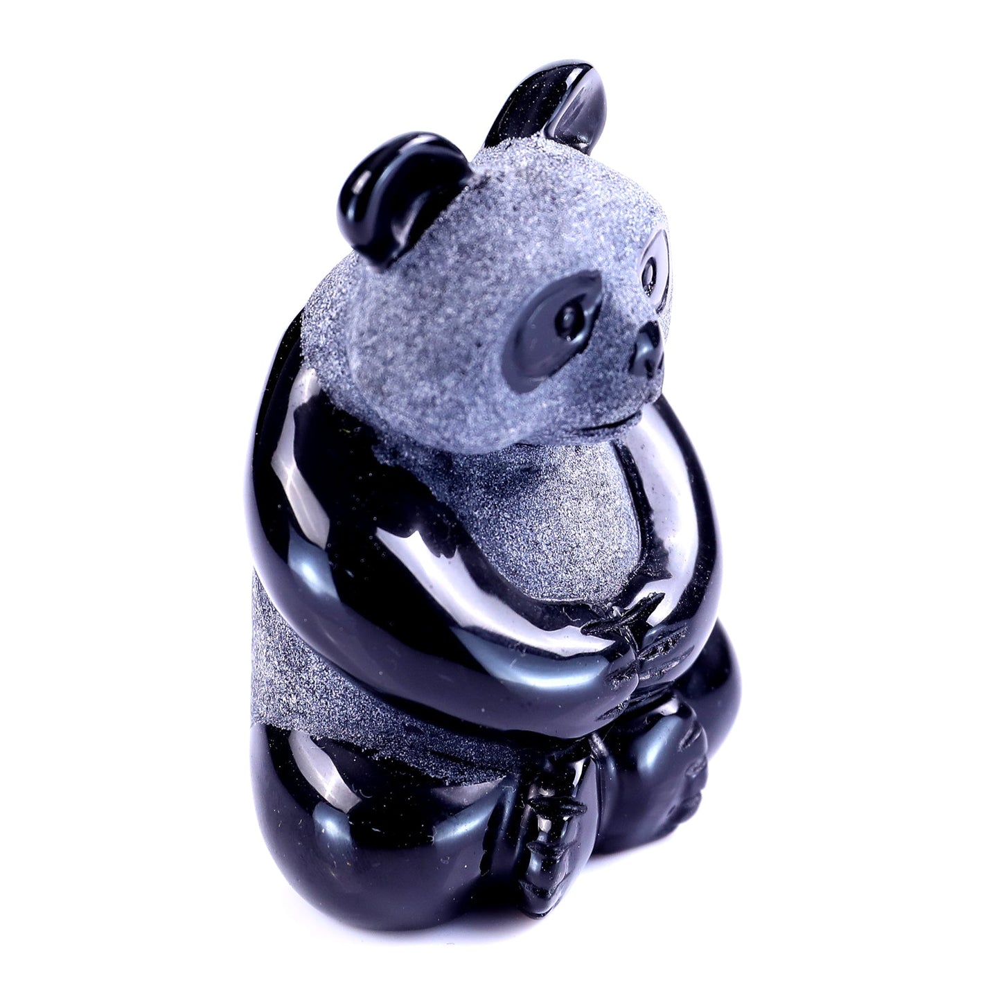 Nicedony Cute 2.9" Black Obsidian Hand Carved Crystal Panda Sculpture