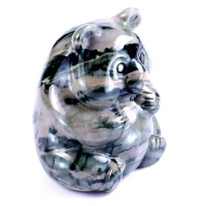 Nicedony Cute 2.9" Jiulong Jade Hand Carved Crystal Panda Sculpture