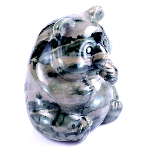 Nicedony Cute 2.9" Jiulong Jade Hand Carved Crystal Panda Sculpture
