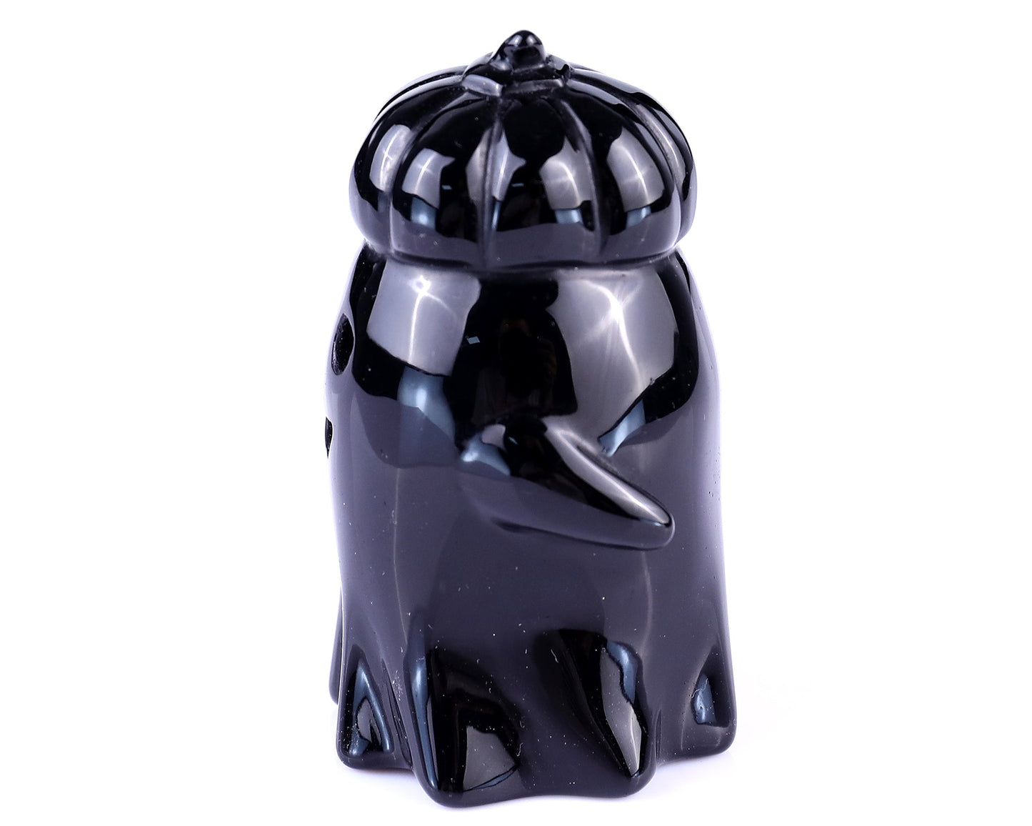 Nicedony 3.0" Black Obsidian Hand Carved Pumpkin Ghost Sculpture - View 4