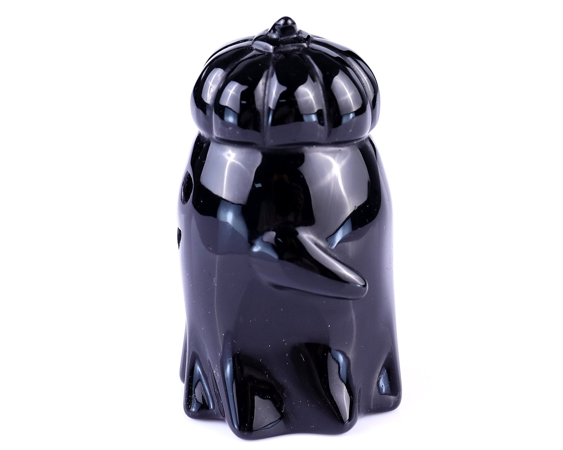 Nicedony 3.0" Black Obsidian Hand Carved Pumpkin Ghost Sculpture - View 4