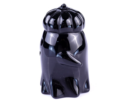 Nicedony 3.0" Black Obsidian Hand Carved Pumpkin Ghost Sculpture - View 4