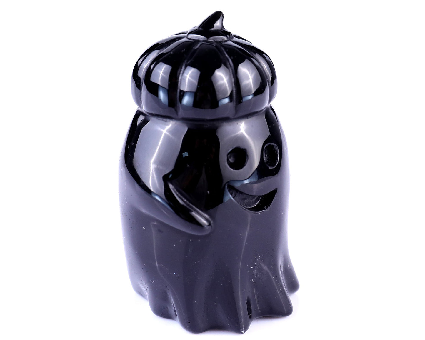 Nicedony 3.0" Black Obsidian Hand Carved Pumpkin Ghost Sculpture - Single one