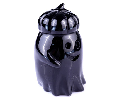 Nicedony 3.0" Black Obsidian Hand Carved Pumpkin Ghost Sculpture - Single one