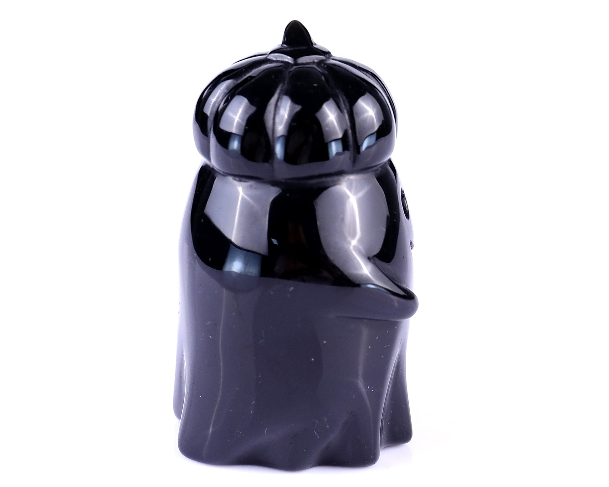 Nicedony 3.0" Black Obsidian Hand Carved Pumpkin Ghost Sculpture - View 3