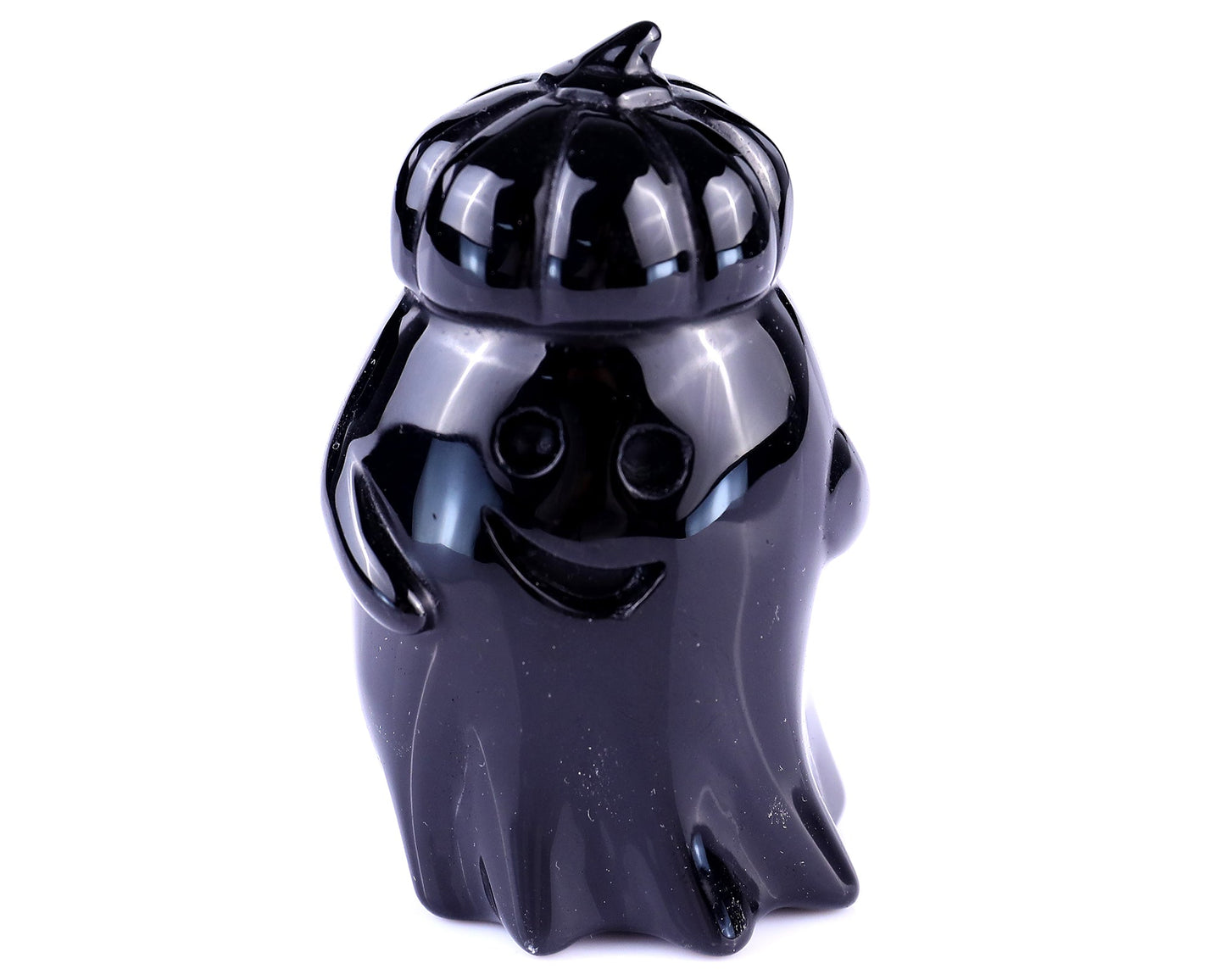 Nicedony 3.0" Black Obsidian Hand Carved Pumpkin Ghost Sculpture - One set for three
