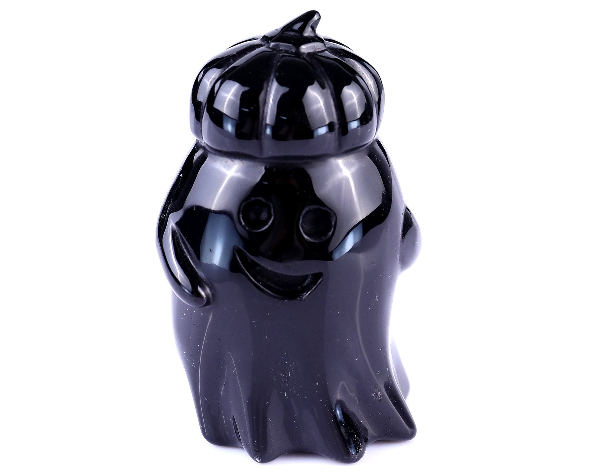 Nicedony 3.0" Black Obsidian Hand Carved Pumpkin Ghost Sculpture - One set for three