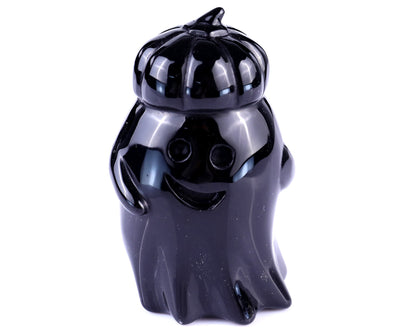 Nicedony 3.0" Black Obsidian Hand Carved Pumpkin Ghost Sculpture - One set for three