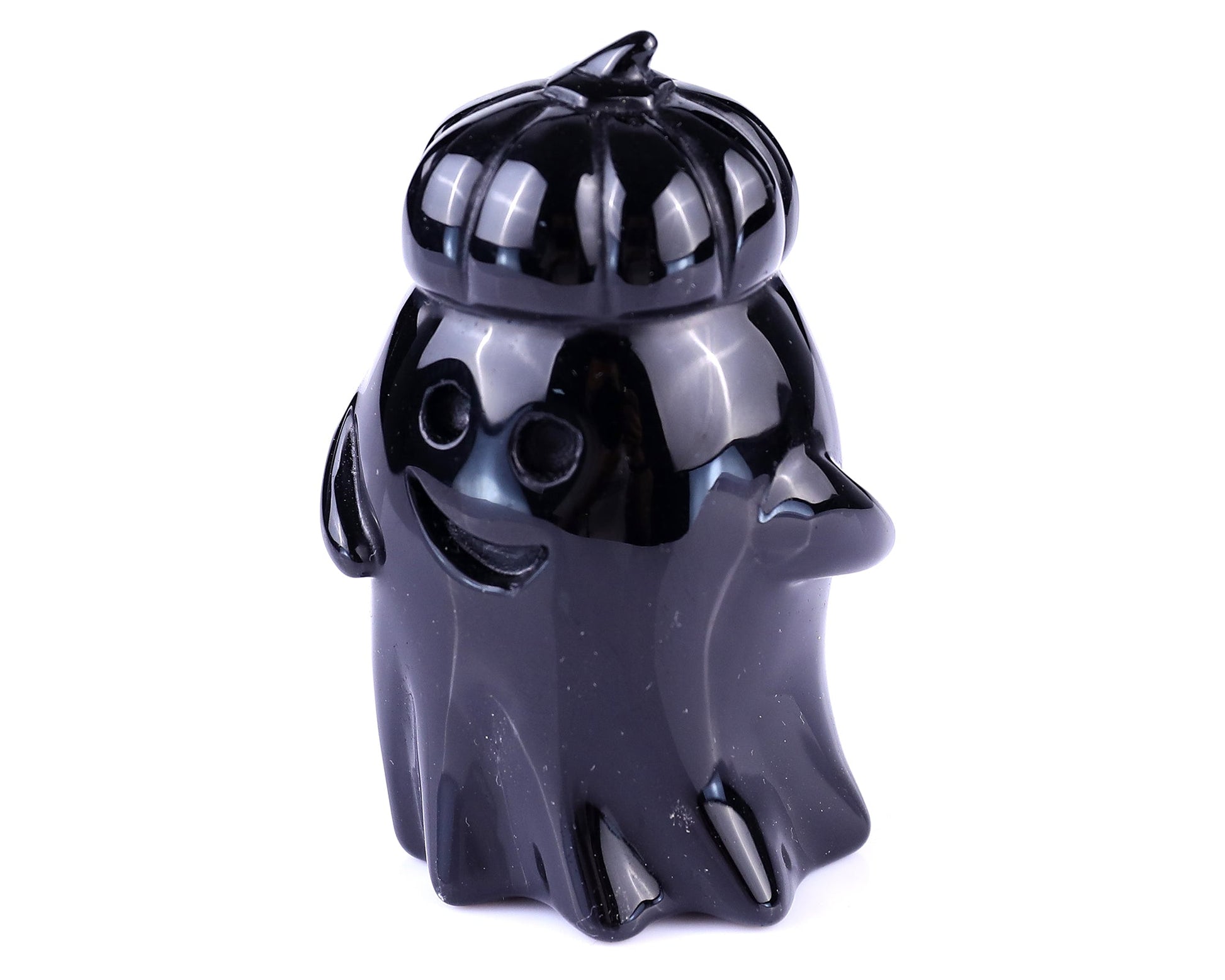Nicedony 3.0" Black Obsidian Hand Carved Pumpkin Ghost Sculpture - View 7